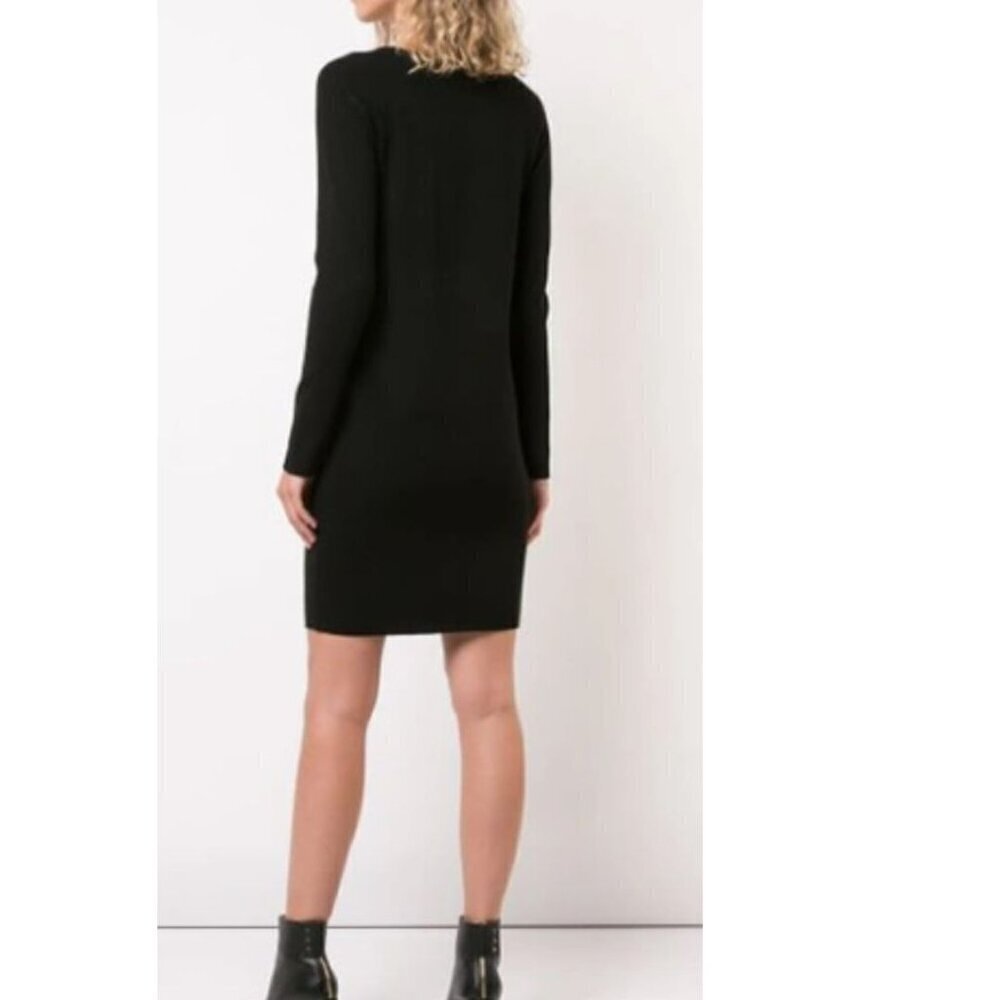 Vince Black Merino Wool Rib Knit Dress Small Scoop Neck Long Sleeve - Picture 7 of 9